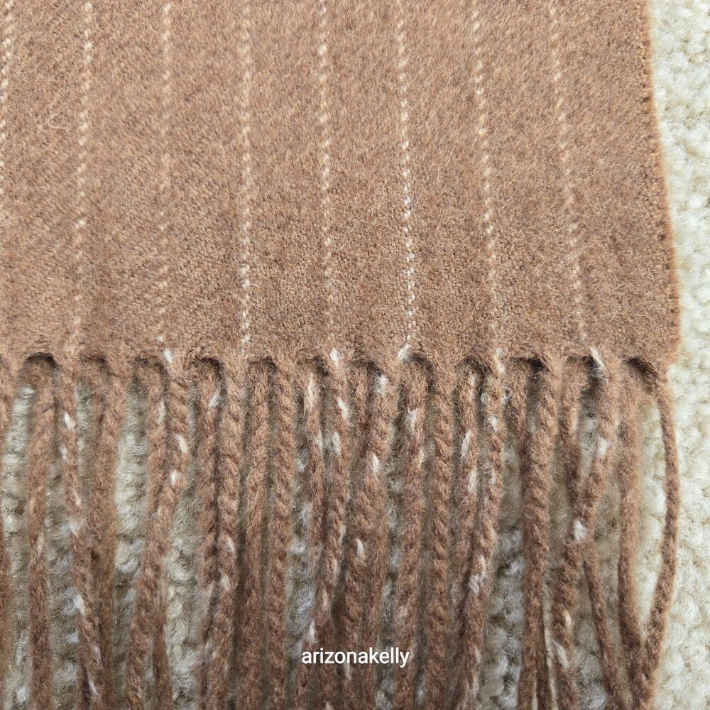 NWT Alfredo Pria Wool Scarf *TINY HOLE* Tan Pinstripe Biella Italy - Picture 8 of 12